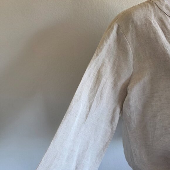 Boston Proper Tie Hem Long Flare Sleeve Linen Blend Button Shirt Top Size M - Picture 3 of 8